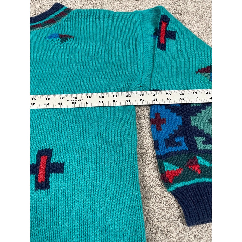 Vintage Segrets Sweater Womens XL Blue Southwestern Chunky Hand Knit Heavy Top - Picture 6 of 8